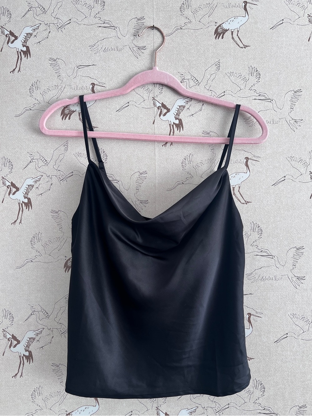 NWT lelis black satin drape front cami